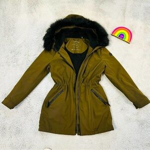 Calvin Klein olive green and faux fur hood winter jacket